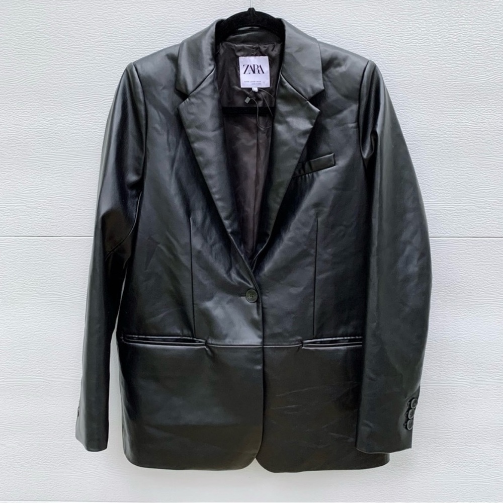 Zara faux leather blazer.